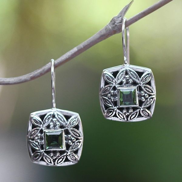 Alternate image for Sterling Silver Peridot Drop Earrings Cassava Leaves