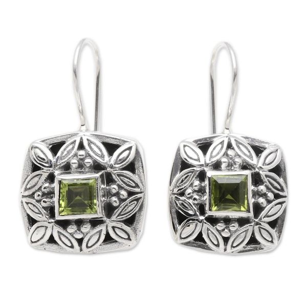 Alternate image for Sterling Silver Peridot Drop Earrings Cassava Leaves
