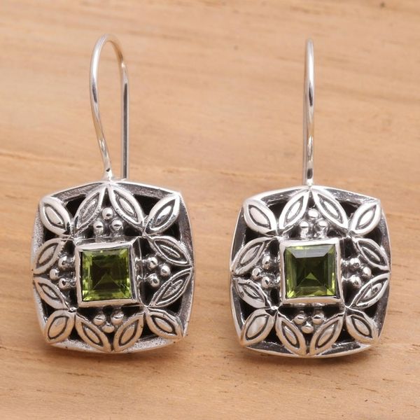 Alternate image for Sterling Silver Peridot Drop Earrings Cassava Leaves