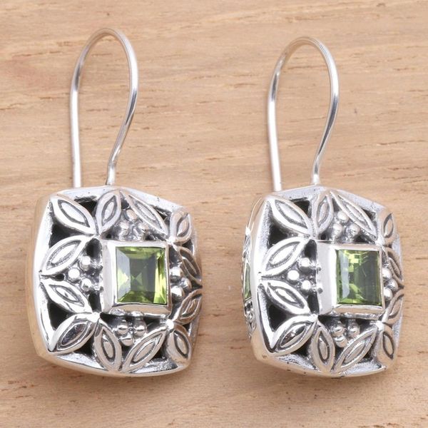 Alternate image for Sterling Silver Peridot Drop Earrings Cassava Leaves