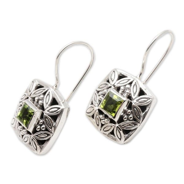 Alternate image for Sterling Silver Peridot Drop Earrings Cassava Leaves