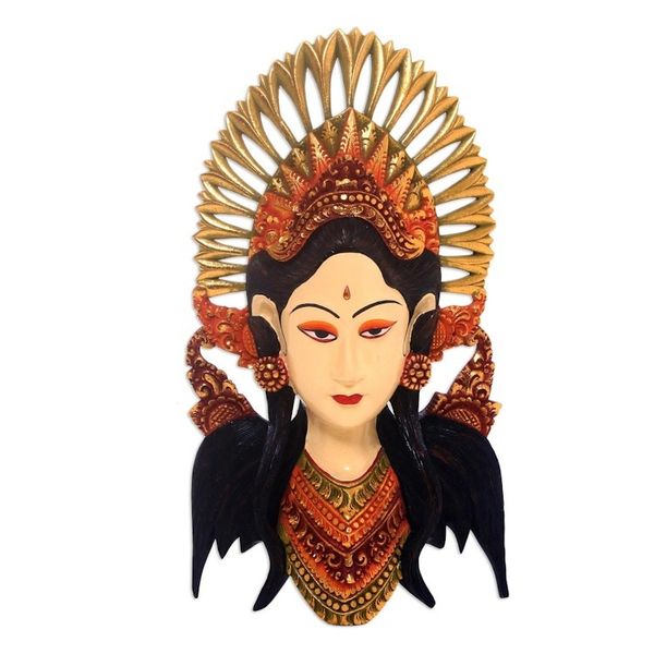 Alternate image for Hand Carved Polychrome Wood Balinese Dance Mask Emerald Janger Dancer