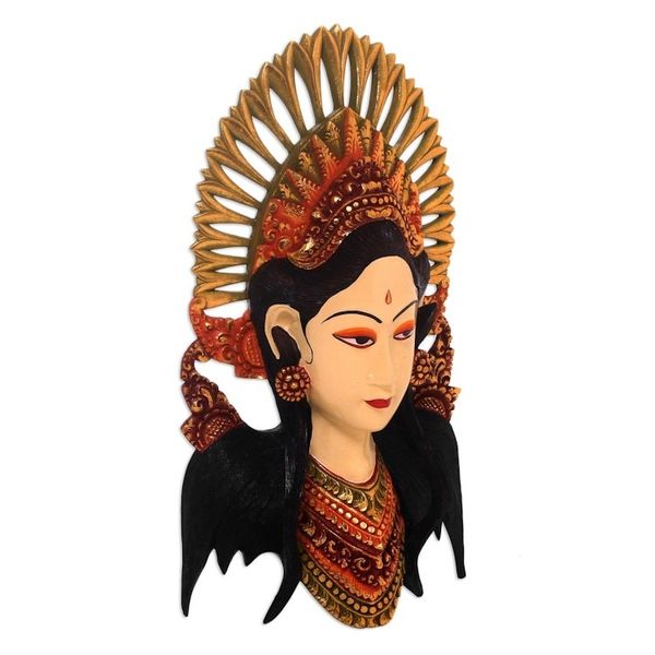 Alternate image for Hand Carved Polychrome Wood Balinese Dance Mask Emerald Janger Dancer