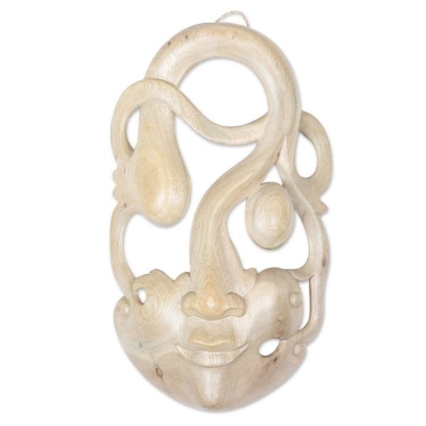Alternate image for Handcrafted Carved Hibiscus Wood Mask Introspection