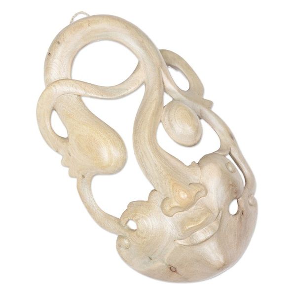 Alternate image for Handcrafted Carved Hibiscus Wood Mask Introspection