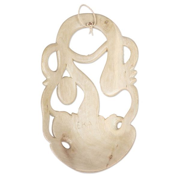 Alternate image for Handcrafted Carved Hibiscus Wood Mask Introspection