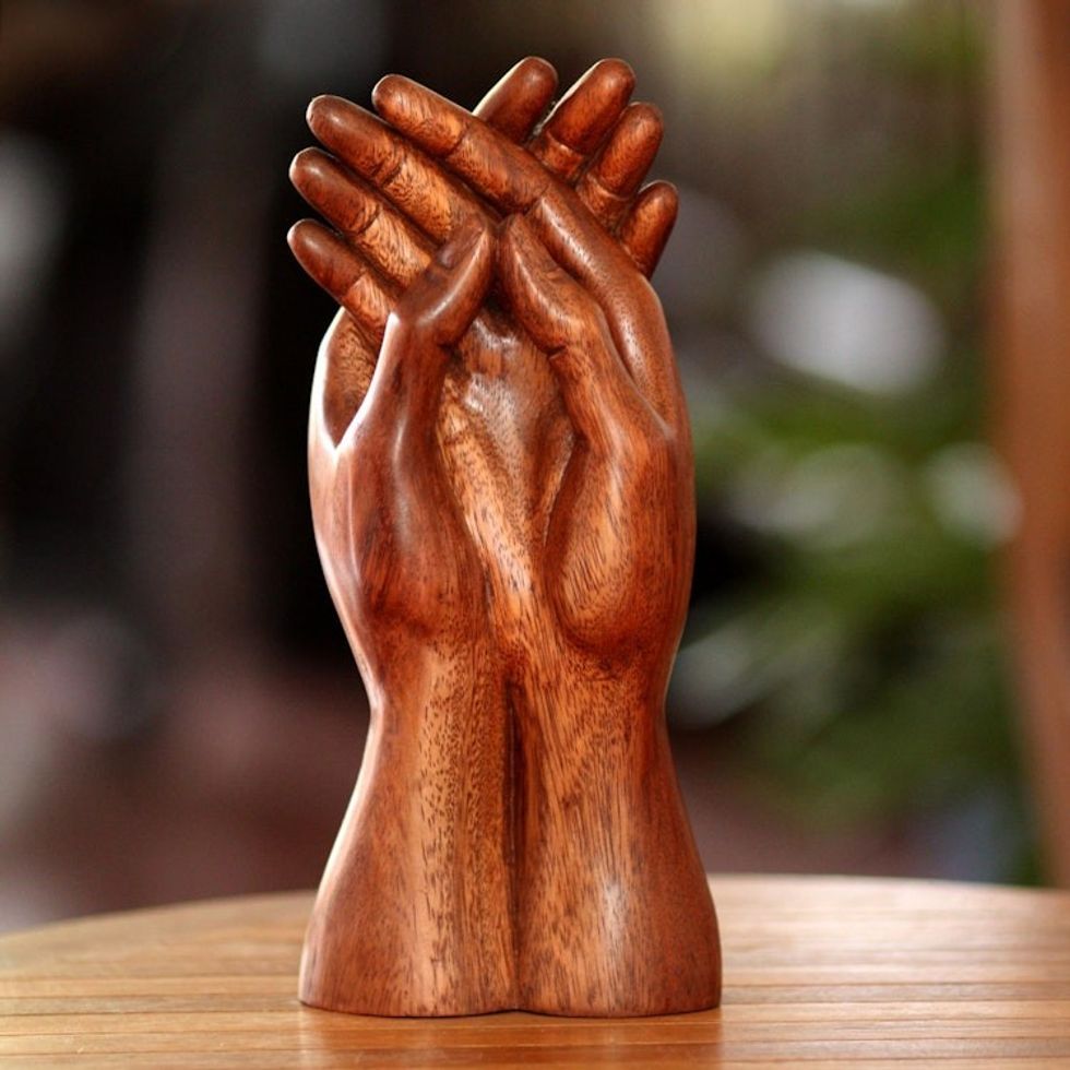 Indonesian Suar Wood Sculpture 'Friendly Post'