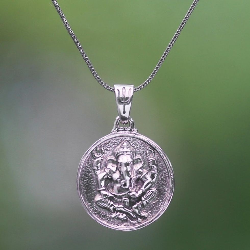 Sterling Silver Hindu Pendant Necklace 'Gracious Ganesha'