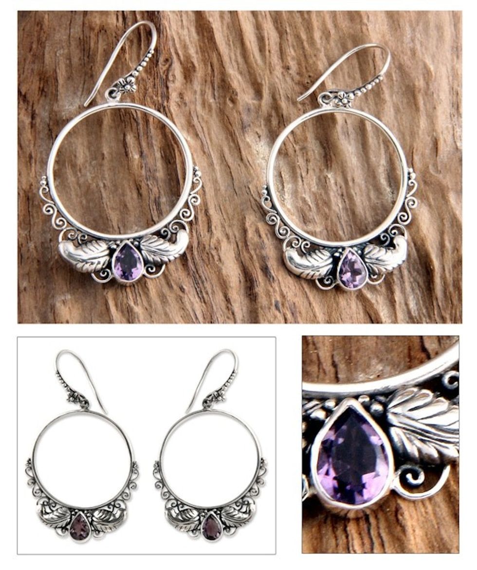Handmade Sterling Silver and Amethyst Dangle Earrings 'Moon Garden'