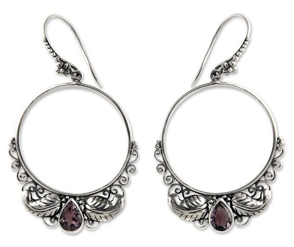 Alternate image for Handmade Sterling Silver and Amethyst Dangle Earrings Moon Garden