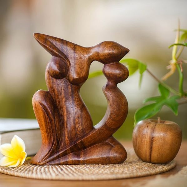 Alternate image for Handcrafted Romantic Wood Sculpture Elegant Kiss