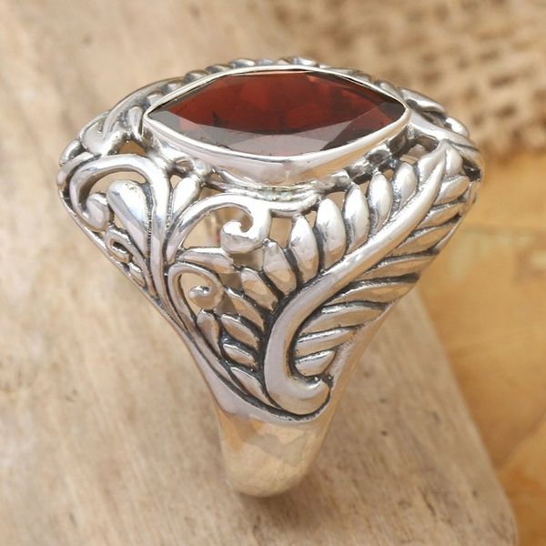 Alternate image for Hand Made Sterling Silver and Garnet Ring Joyous Jungle