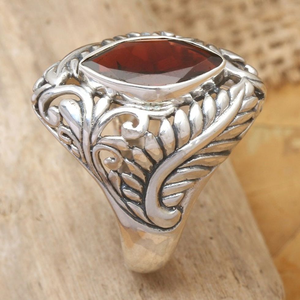 Hand Made Sterling Silver and Garnet Ring 'Joyous Jungle'
