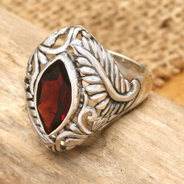 Alternate image for Hand Made Sterling Silver and Garnet Ring Joyous Jungle