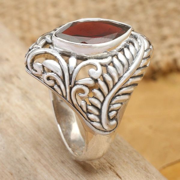 Alternate image for Hand Made Sterling Silver and Garnet Ring Joyous Jungle