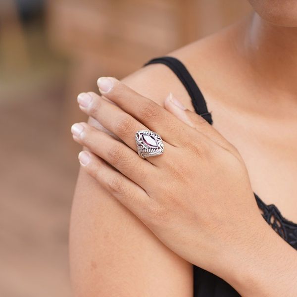 Alternate image for Hand Made Sterling Silver and Garnet Ring Joyous Jungle