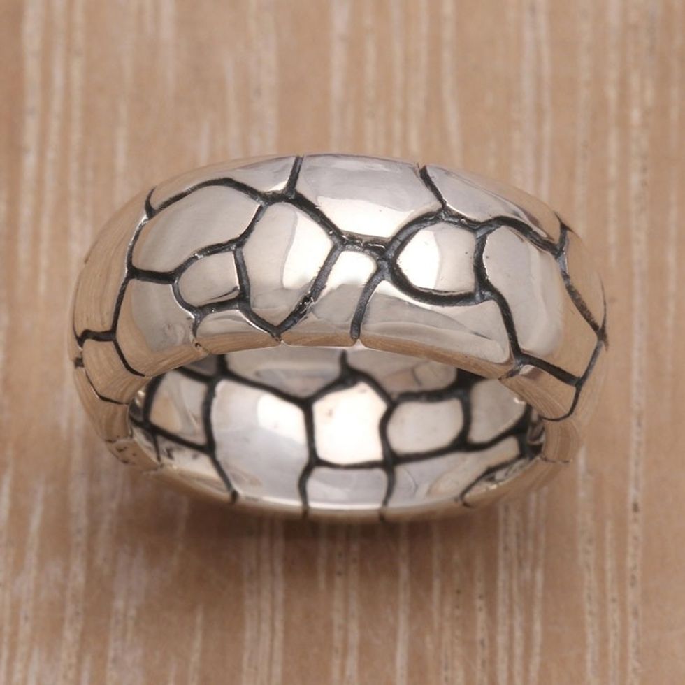 Modern Sterling Silver Band Ring 'Karma Path'