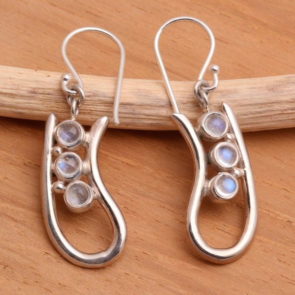 Alternate image for Rainbow Moonstone Sterling Silver Dangle Earrings Come Back