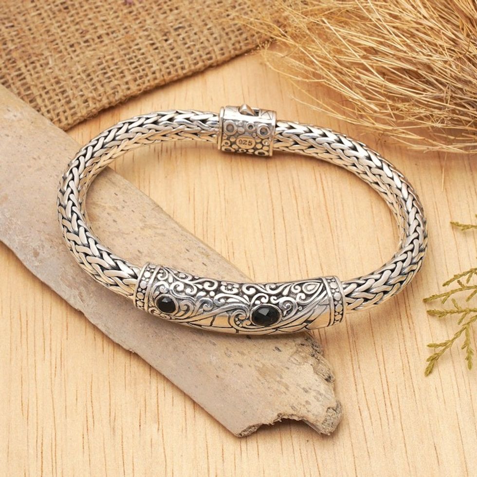 Men's Sterling Silver Handmade Bracelet 'Splendid Dragon'