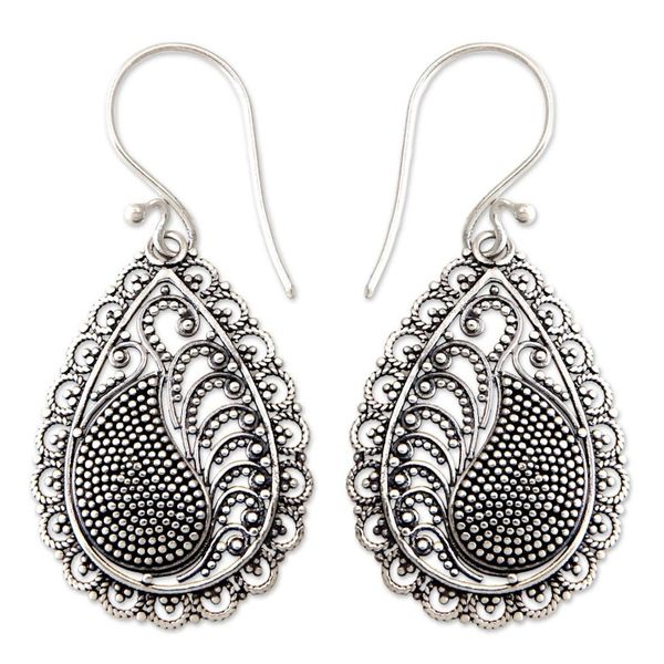 Alternate image for Handcrafted Sterling Silver Dangle Earrings Peacock Arabesque