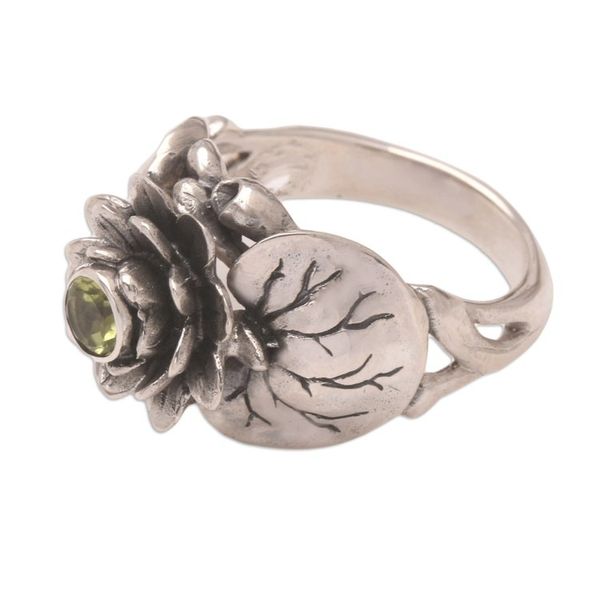 Alternate image for Handcrafted Peridot and Sterling Silver Ring Lotus Purity