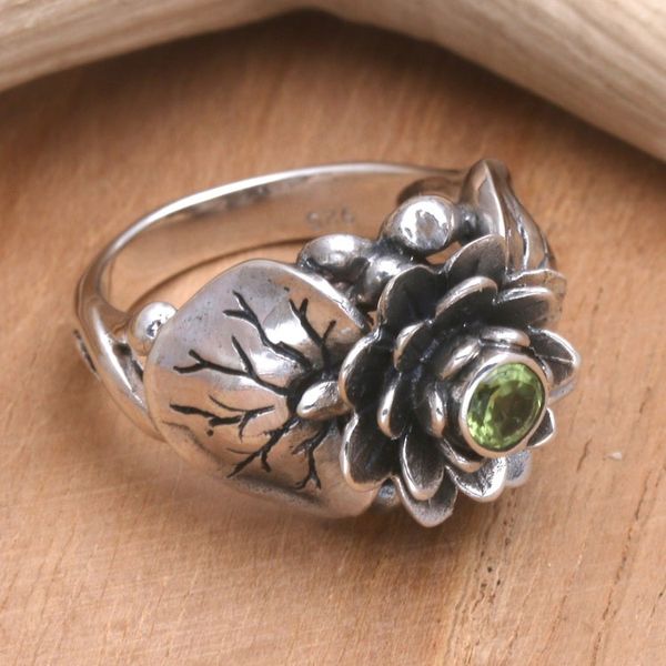 Alternate image for Handcrafted Peridot and Sterling Silver Ring Lotus Purity