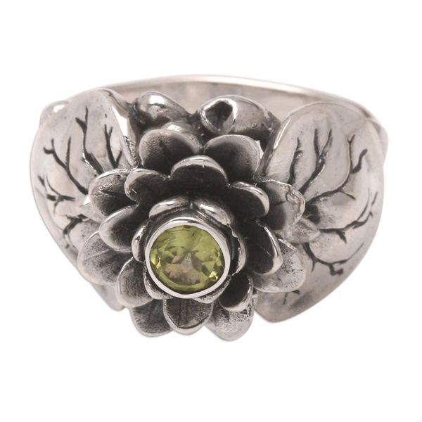 Alternate image for Handcrafted Peridot and Sterling Silver Ring Lotus Purity