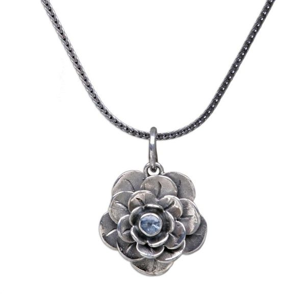 Alternate image for Handcrafted Floral Silver and Blue Topaz Necklace Holy Lotus
