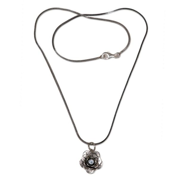 Alternate image for Handcrafted Floral Silver and Blue Topaz Necklace Holy Lotus