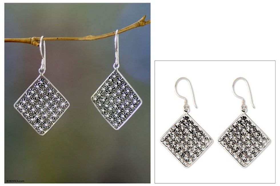 Sterling silver dangle earrings 'Flower Lattice'