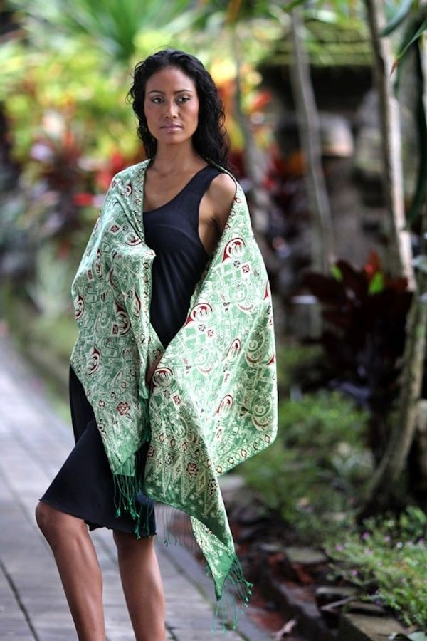 Alternate image for Handcrafted Indonesian Batik Silk Shawl Bogor Lady