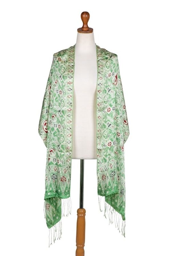 Alternate image for Handcrafted Indonesian Batik Silk Shawl Bogor Lady