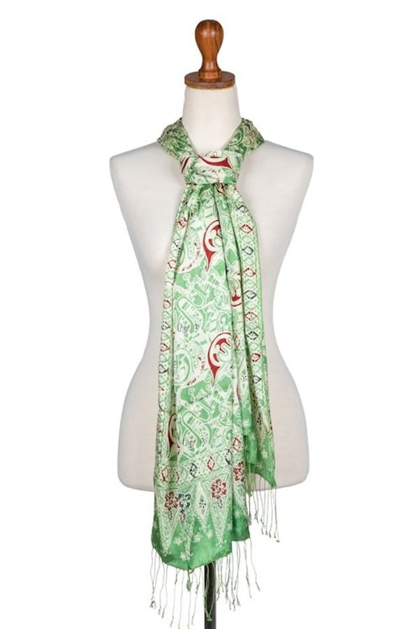 Alternate image for Handcrafted Indonesian Batik Silk Shawl Bogor Lady