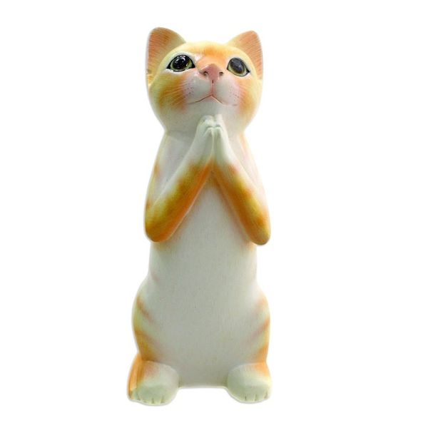Alternate image for Wood sculpture Ginger Tabby Cat Wish