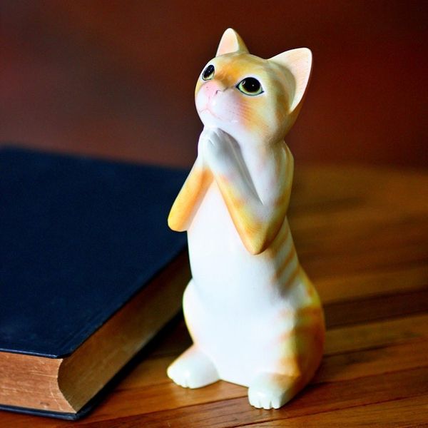 Alternate image for Wood sculpture Ginger Tabby Cat Wish