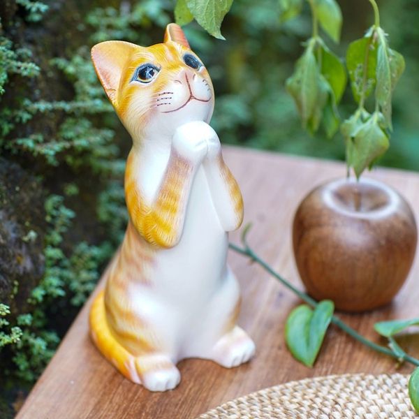 Alternate image for Wood sculpture Ginger Tabby Cat Wish
