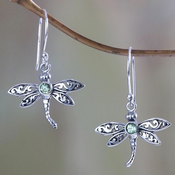 Alternate image for Sterling Silver and Peridot Dangle Earrings Enchanted Dragonfly