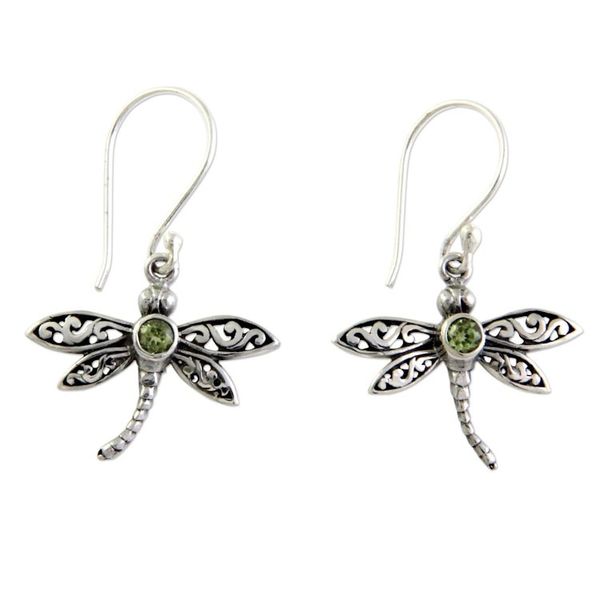 Alternate image for Sterling Silver and Peridot Dangle Earrings Enchanted Dragonfly