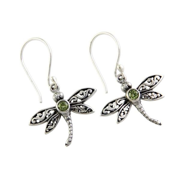 Alternate image for Sterling Silver and Peridot Dangle Earrings Enchanted Dragonfly