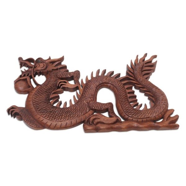 Alternate image for Suar Wood Relief Wall Panel Fire Dragon