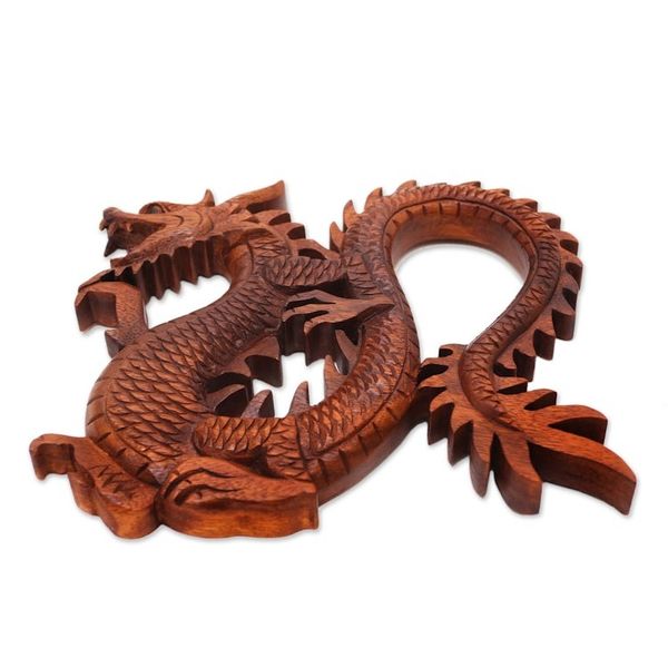 Alternate image for Handcrafted Wood Relief Panel Fiery Dragon
