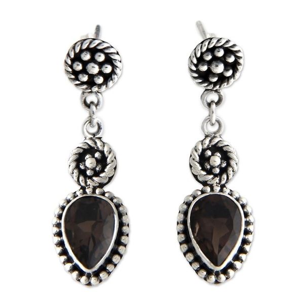 Alternate image for Unique Sterling Silver and Smoky Quartz Earrings Balinese Jackfruit