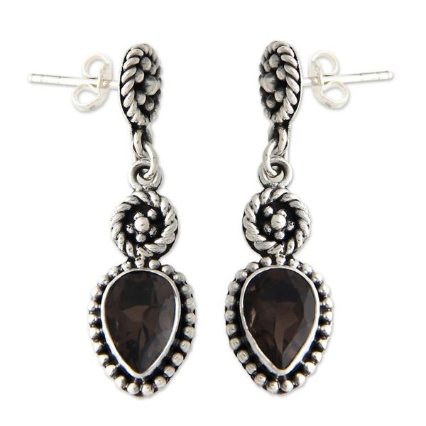 Alternate image for Unique Sterling Silver and Smoky Quartz Earrings Balinese Jackfruit