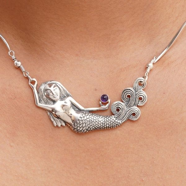 Alternate image for Amethyst Sterling Silver Pendant Necklace Mermaid Spell
