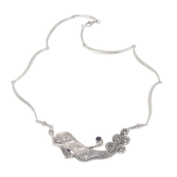 Alternate image for Amethyst Sterling Silver Pendant Necklace Mermaid Spell