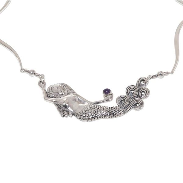 Alternate image for Amethyst Sterling Silver Pendant Necklace Mermaid Spell