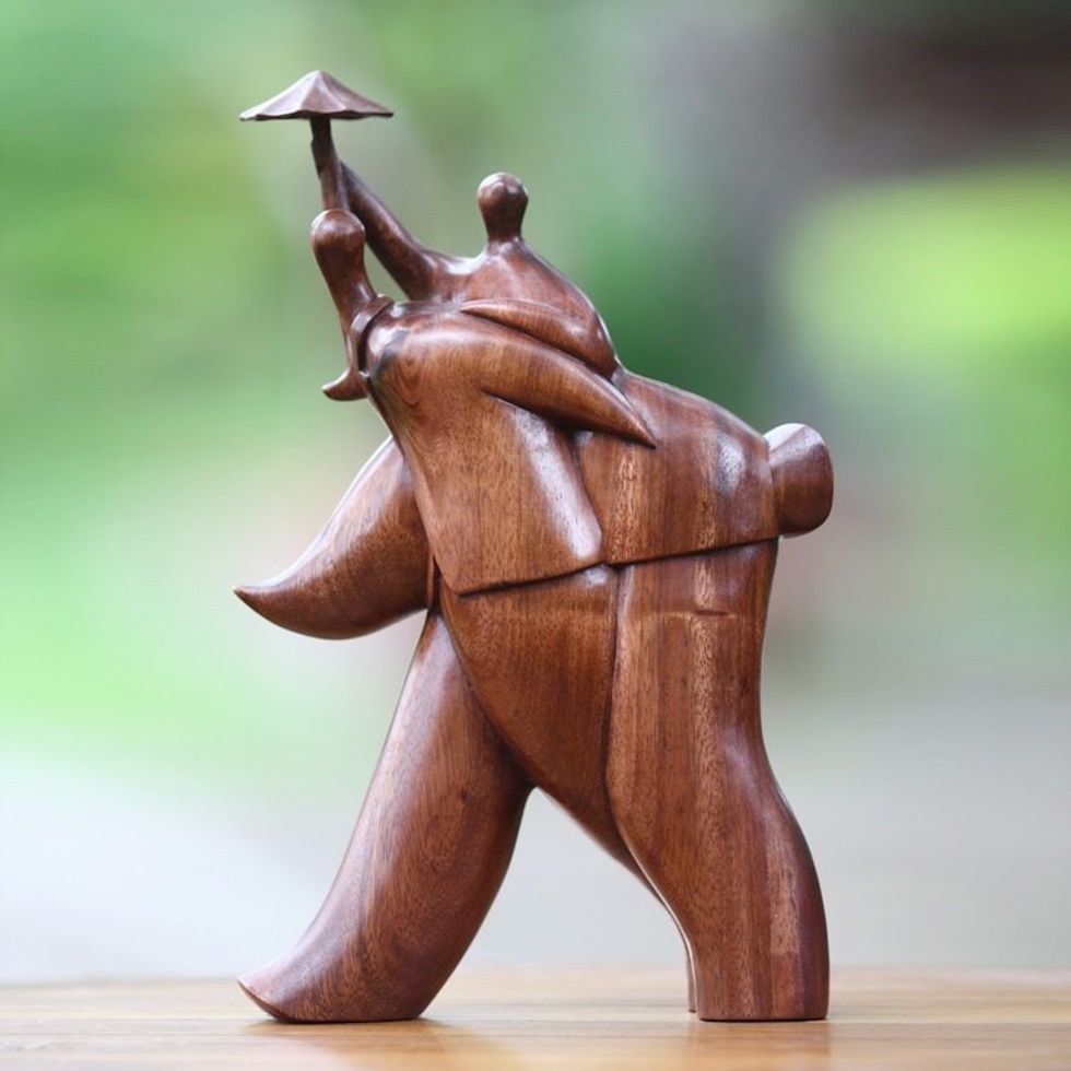 Fair Trade Wood Sculpture from Indonesia 'Guardian Umbrella'