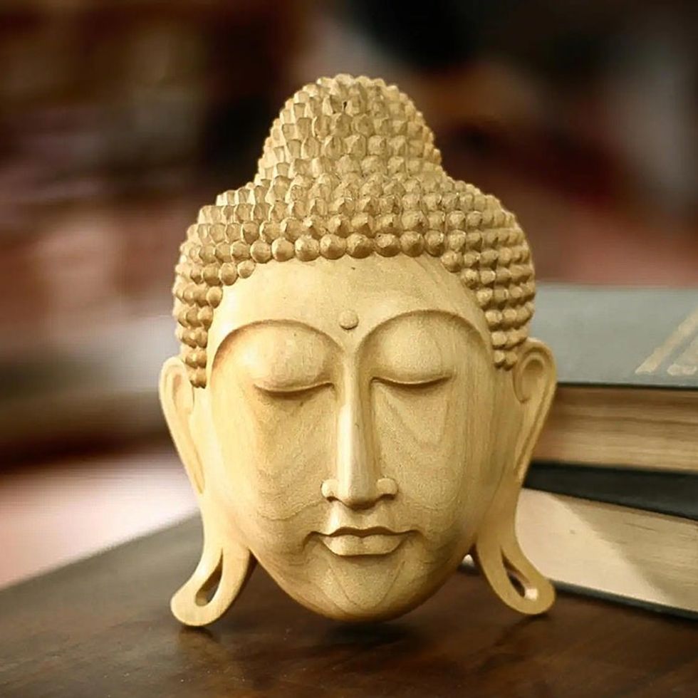 Balinese Hand Carved Wood Mask Depicting Buddha 'Buddha's Eternal Bliss'