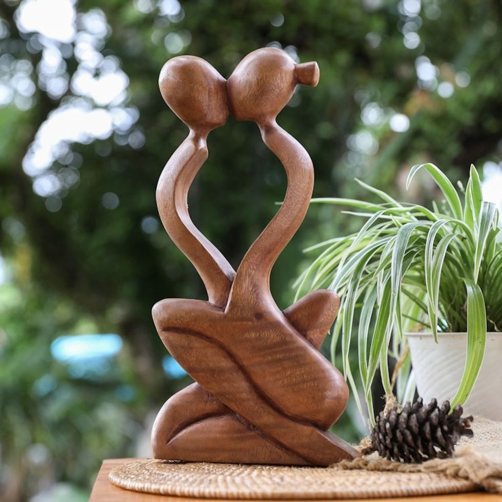 Romantic Wood Sculpture 'Endless Kiss'