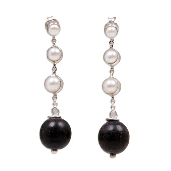 Alternate image for Cultured pearl and ebony dangle earrings Opportunity